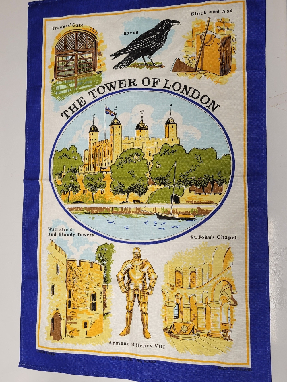 Vintage Tower of London Linen Union Tea Towel Made in Ireland 18x28 Souvenir